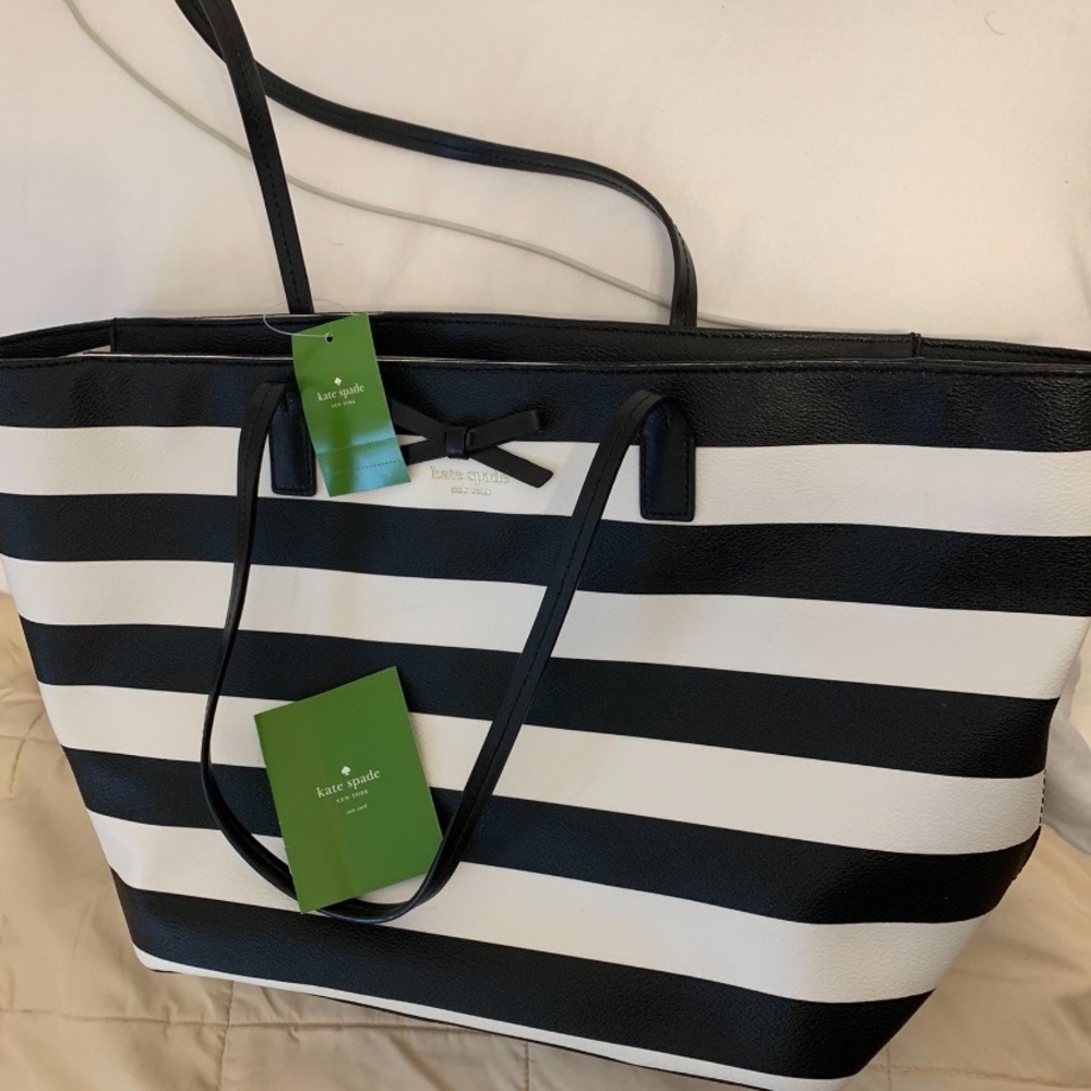 Kate Spade Black and White Striped Tote Bag